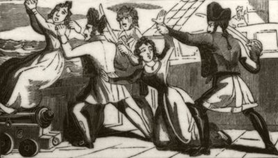 Mrs Glass and her daughter imploring the pirates to save their lives, c.1836 by Unknown artist