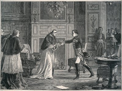 Napoleon visiting Pope Pius VII at Fontainebleau 1804 - Visit of Napoleon I to Pope Pius VII at Fontainebleau 1804 by Unknown artist
