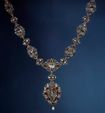 Necklace of the Emperor of the Holy Empire, King of Bohemia and King of Hungary Rodolph II in enamel, gold and fine stone with pendant depicting scenes of the Passion. 16th century. Paris, Louvre Museum by Unknown artist