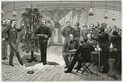 On Christmas night aboard La Vega, a ship caught in the ice of the polar circle, the crew replaced the fir tree with float wood, wall of wicker branches, decorated with paper and candles, as well as various small items destined to be distributed to the cre by Unknown artist