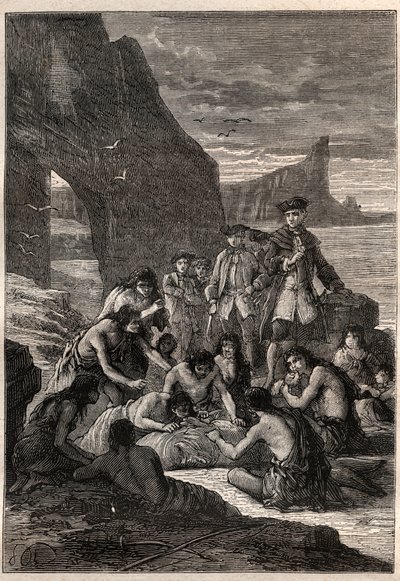 Vice-Admiral John Byron on One of the Islands of the Detroit of Magellan - Illustration by Unknown artist