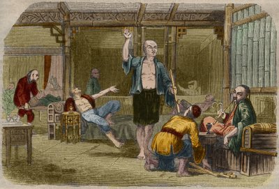 Opium Smokers in China in the Middle of the 19th Century. Engraving from 1857 in 
