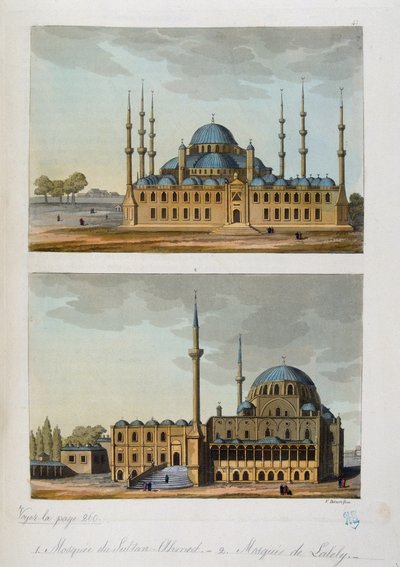 Ottoman Empire: Blue Mosque (or Sultanahmet Camii) built by Sultan Ahmet I and Mosque of Laleli in Istanbul - in 