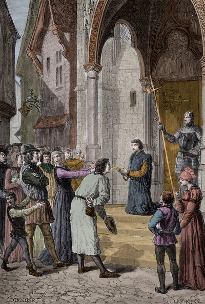 Perkin Warbeck (c.1474-1499) Flemish Impostor; Professing to Be Richard, Duke of York, Second Son of Edward IV - Reading His Confession Outside Westminster Hall, London by Unknown artist