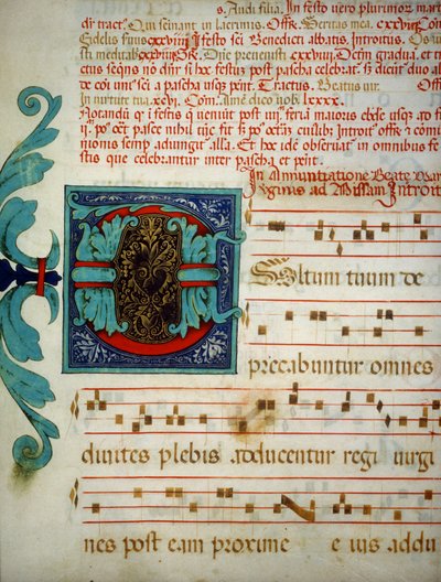 Page illuminated with a code of Gregorian songs by Unknown artist