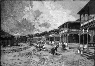 Panama Canal. Street of the new city of Christopher Columbus at Colon: workers