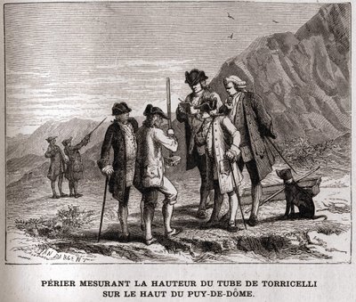 Perier measuring the height of the Barometer by Evangelista Torricelli on the top of the Puy-de-Dôme on September 20, 1618 by Unknown artist