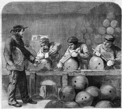 Polishing Workshop of the Bomb Foundry in Woolwich Arsenal, Suburbs of London, England. Engraving in 