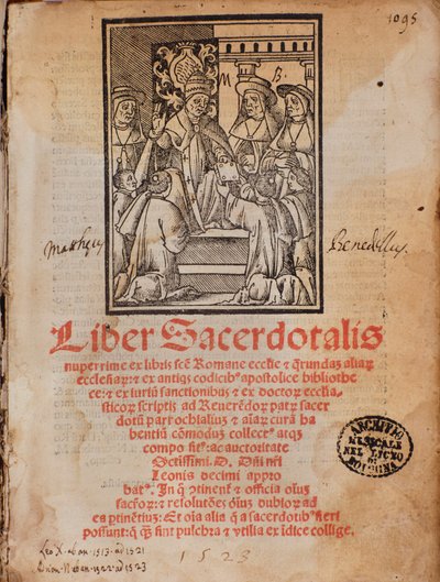 Pope Leon X receives the book Frontispiece of the liturgy book Liber Sacerdotalis by Castellini by Unknown artist