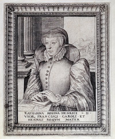 Portrait of Catherine de Medicis, Queen of France. Engraving of the 16th Century. Pau, Musee Du Chateau by Unknown artist