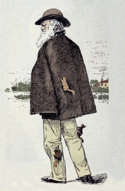 Portrait of Charles Darwin (1809-1882) playing with squirrels by Unknown artist