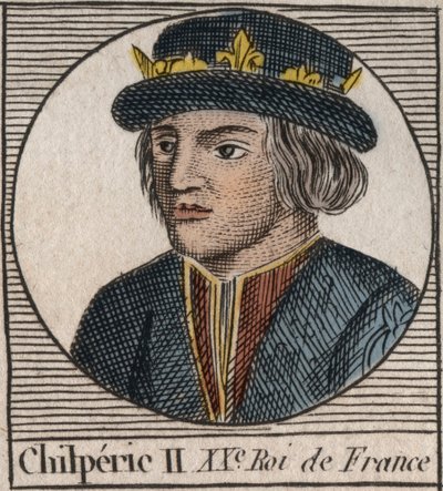 Portrait of Chilperic II, King of Neustria - engraving from 