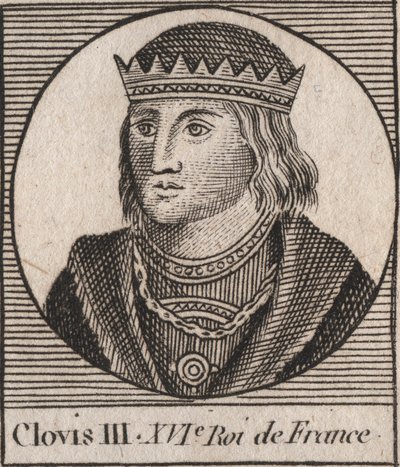 Portrait of Clovis III, King of the Franks from 691 to 695 - CLOVIS III Merovingian king of Neustria and Austrasia - engraving from Instruction sur l
