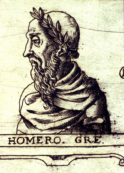 Portrait of Homer (9th Century BC). Engraving of 1560 from the Atlas of Urbano Monte by Unknown artist