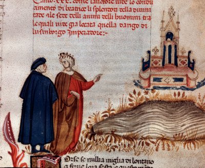 Portrait of Italian poet Dante Alighieri with Virgil looking at the throne of Henry VII (song 20 from Paradise, in the Divine Comedy) by Unknown artist