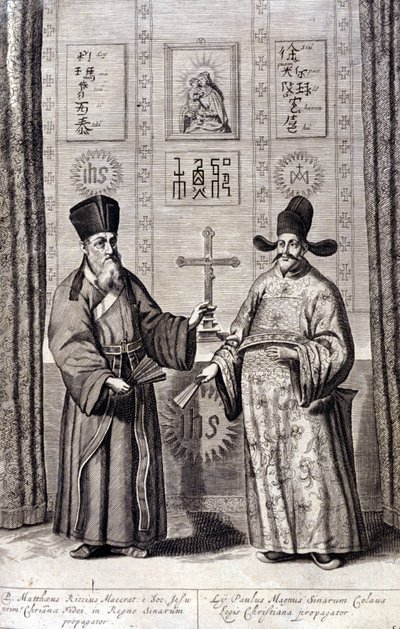 Portrait of Matteo Ricci, Italian Jesuit and Paul Ly, great propagator of Christian faith in China, engraving of 