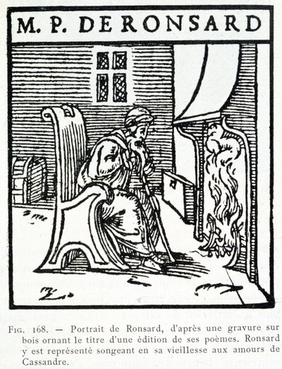Portrait of Pierre de Ronsard old thinking of the amours of Cassandre - wood engraving by Unknown artist