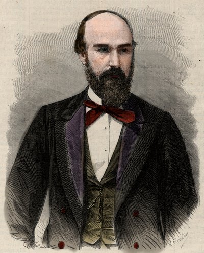 Portrait of Santos Gutierrez (1820-1872) politician and former president of the United States of Colombia. Engraving in 