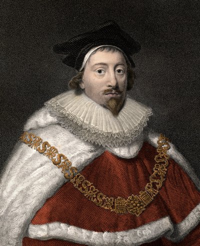 Portrait of Sir Edward Coke, English Jurisconsult - Colour engraving of the 19th century by Unknown artist