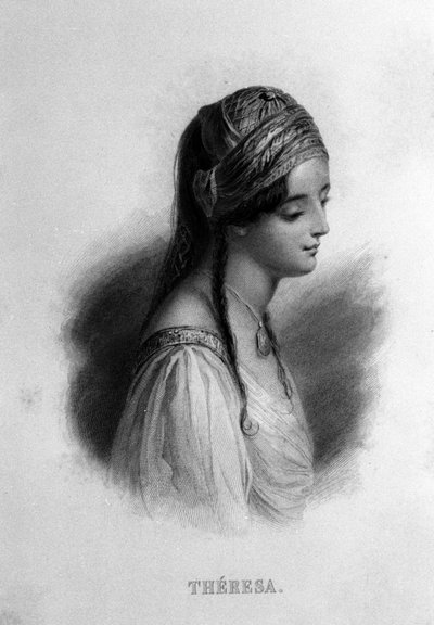 Portrait of Teresa Gamba in Guiccioli, in Love with the Poet George Gordon Byron. Engraving of the 19th Century by Unknown artist