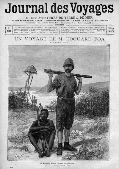 Portrait of the Explorer Edouard Foa - engraving in 