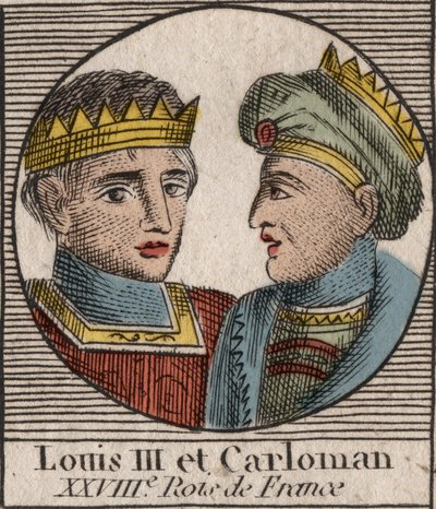 Portraits of Louis III (863/65-882) King of the Franks between 879 and 882 and Carloman II (866-884), King of the Franks from 879 to 884 - engraving from 