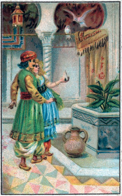 Prince Ahmed with the fairy. History of Prince Ahmed and the fairy Paris-Banou. Tale of 1001 nights. Chromolithography of the late 19th century. by Unknown artist