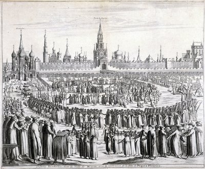Procession of Easter Flowers in front of the Holy Savior Gate and the Kremlin in Moscow by Unknown artist