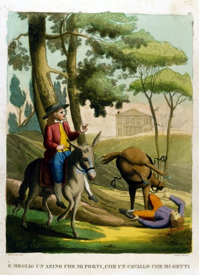 Proverb: Better to be carried by a donkey than to be thrown by a horse. by Unknown artist