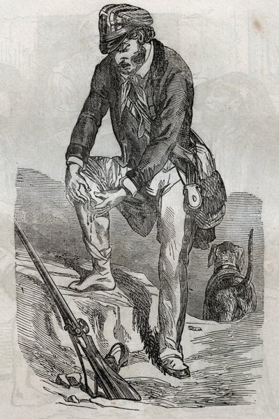 Rage - treatment of bites made by an enraged animal - hurts pressing his wound - engraving in La Sante Universelle - Medical Guide for Families 1852 by Unknown artist