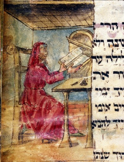 Representation of a rabbi studying the holy scriptures. Miniature from the 15th century manuscript by Unknown artist