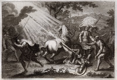 Royaumont Bible, New Testament: Conversion of St. Paul on the way to Damascus. He hears the voice of Jesus Christ who says to him 