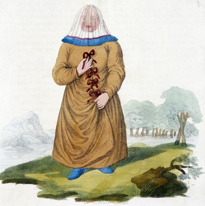 Russian woman of an Ostiak tribe in traditional costume (Khanty or Khante: Paleosiberian hunters, established in the forest area of the middle Ob valley) by Unknown artist