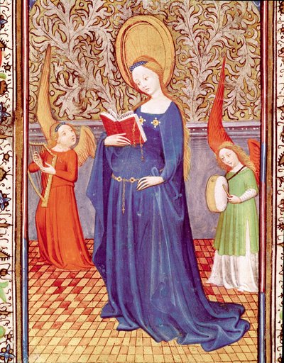 Saint Cecile surrounded by two angel musicians. Miniature from 