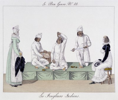 Saltimbanques: Indian jugglers, knife swallowing - in The Good Kind, early 19th century by Unknown artist
