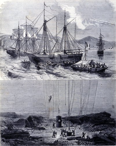 Search for Spanish galleons shipwrecks in Vigo Bay in 1702. 19th century by Unknown artist