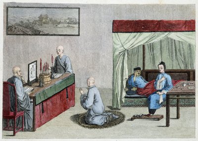 Sick Man in Bed and Prayer of Monks - China by Unknown artist
