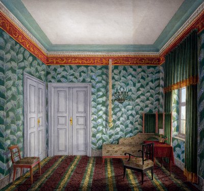Small Day Room with Green Wallpaper and Foliage by Unknown artist