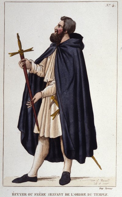 Squire or brother serving the order of the temple (engraving from 1830) by Unknown artist
