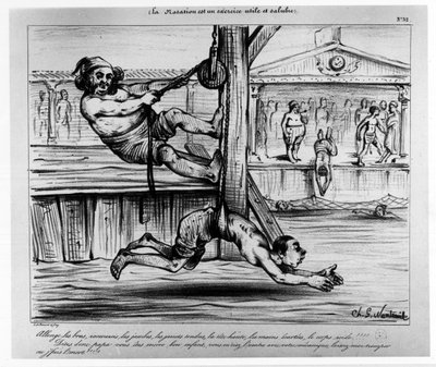Swimming is a Useful and Healthy Exercise: A Humorous Exercise on the Learning of Swimming - Musee Carnavalet, sd, about 1850 by Unknown artist
