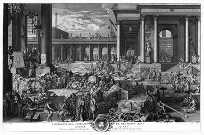 The Academy of Sciences and Fine Arts Dedicated to the King. By His Very Humble and Very Faithful Servant and Subject Seb. the Clerk. Engraving by Sebastien Leclerc, The Elder by Unknown artist