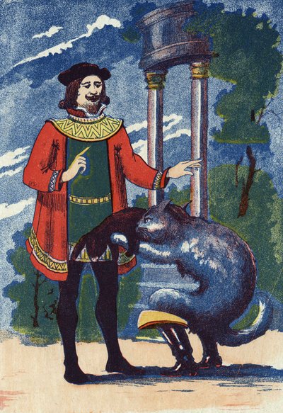 The Booted Cat Offers a Rabbit to the King. Illustration for 