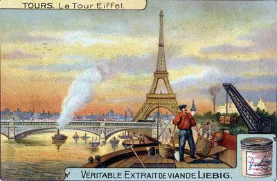The Eiffel Tower seen from the Seine in Paris in the evening by Unknown artist