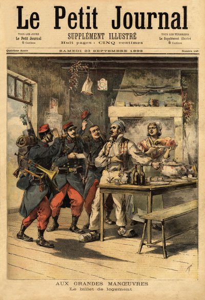 The accommodation ticket, provided by the army to its soldiers in the field in order to request accommodation from civilians. Engraving in 
