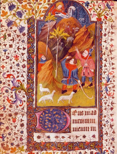 The announcement to shepherds. Miniature from the Book of Hours of Isabella of Castile known as Isabella I the Catholic (1451-1504). 15th century. Seville, Biblioteca Colombina by Unknown artist