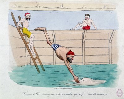 The Bath: Caricature of Public Baths (Swimming Pools) in Paris - 19th Century by Unknown artist