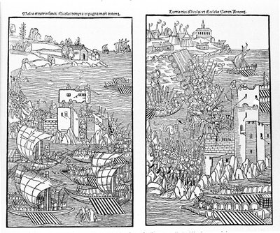 The capture of Rhodes by the Turks in 1522. The Turks attack the fortress of St. Nicholas. by Unknown artist