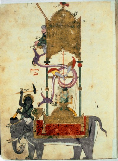 The Clepsydra with the Elephant. Medieval Muslim Invention Consisting of an Elephant-Shaped Water Clock Designed by Turkish Engineer Ibn al-Rajjaj al-Jazari by Unknown artist