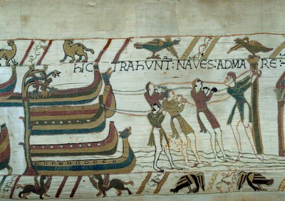 The conquest of England by the army of Duke of Normandy William the Conqueror (1027-1087): barely built ships are put to sea (detail) by Unknown artist