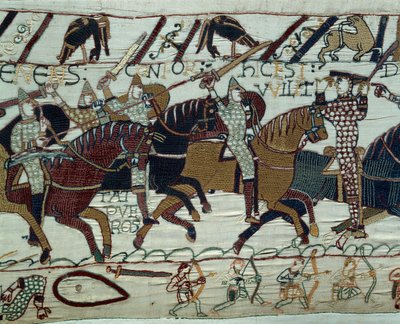 The Conquest of England by the Army of the Duke of Normandy William the Conqueror: Duke Guillaume is Recognized by His Soldiers by Lifting His Helmet During the Battle of Hastings (Detail) by Unknown artist